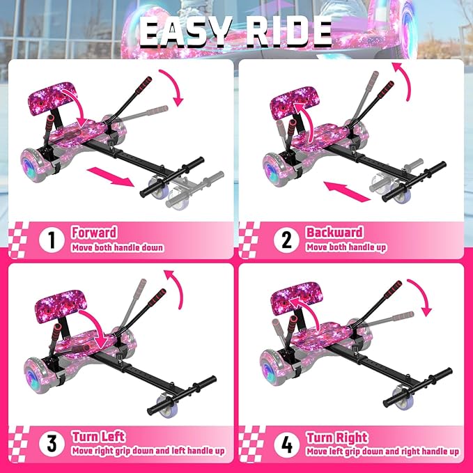 Scooter with Seat Attachment for Kids Adults, 6.5'' 8.5''Balancing Scooter with Bluetooth Speakers & Colorful LED Light with Kart