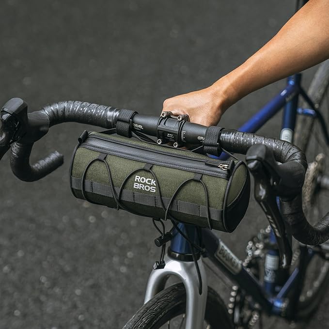 ROCKBROS Bike Handlebar Bag Small Bicycle Handle Bar Bag Handy Front Bike Bags Handlebar Storage Pouch Pack with Shoulder Strap Little Mountain Road Bike Barrel Bag