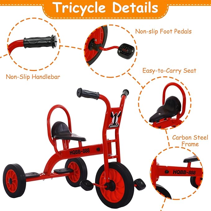 Kids Tricycle for Age 2-6, Big Wheel Kids Trike Bike, Preschool Daycare Outdoor Tricycle with Airless Rubber Tires and Non-Slip Pedals, Gift for Boys and Girls
