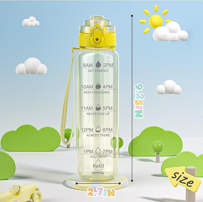 OLDLEY 17oz Kids Water Bottle for school Girls Boys, Motivational Water Bottles With Silicone Straw, Leak-Proof Tritan BPA-Free, Reusable water bottles for kids,Butter