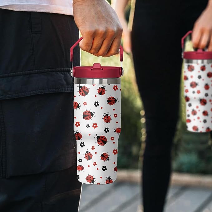 30 Ladybug Flip Tumbler, Ladybug Gifts for Women Girls, Lady Bug Reusable Stainless Steel Travel Mug Tumbler Cup Water Botter,Ladybug Decor Accessories Stuff