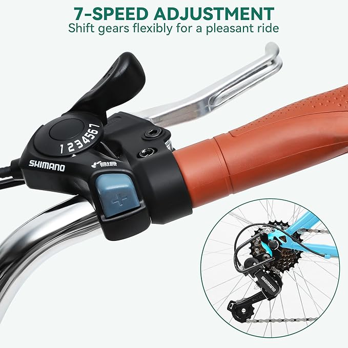 YITAHOME 24 & 26 Inch Beach Cruiser Bike, 7 Speed & Single Speed Commute Bike, Step-Through Bicycle for Adult Women & Men, Steel Frame Cruiser Bike with Full Front & Rear Fenders