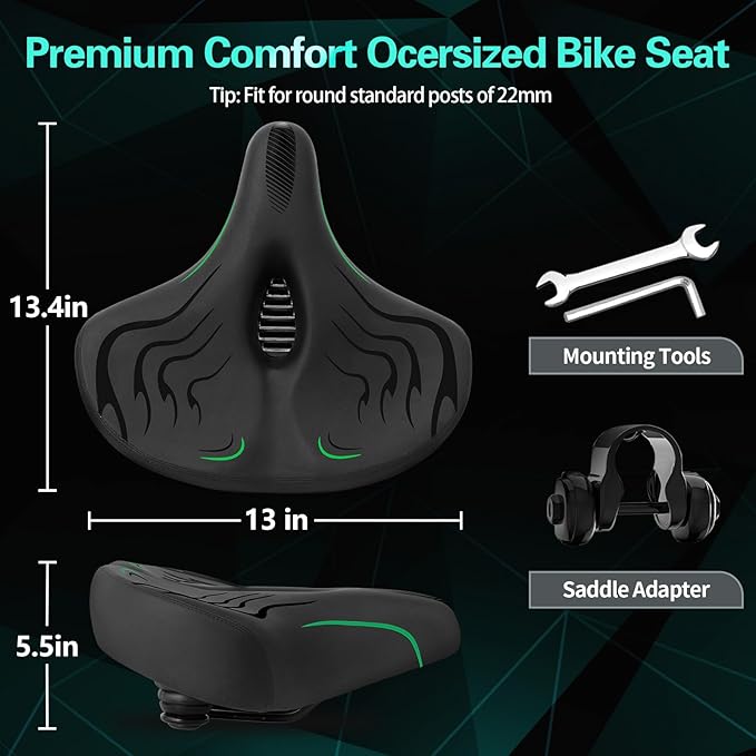 Haoqi Bike Seat Cushion for Men & Women Oversized Bike Saddle Compatible with City, Electric, Stationary, Peloton, MTB, Racing Bikes, Wide Winged, Padded, Waterproof, Shock Absorbing, Universal