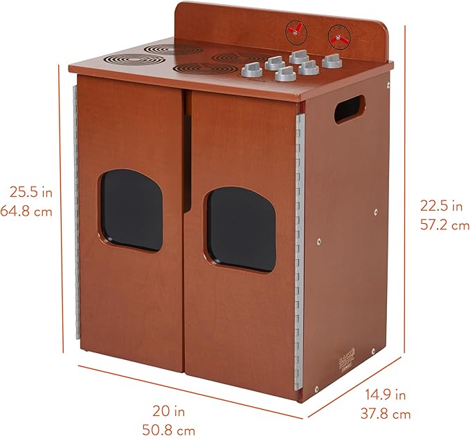 Chef's Station Kids Wooden Pretend Kitchen Stove, Play Kitchen, Dark Walnut