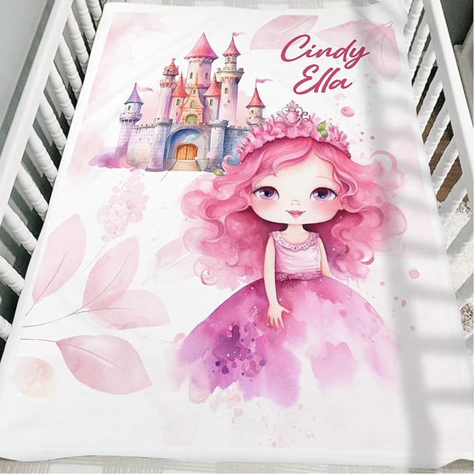 Zocoshi Personalized Princess Fairy Tale Blanket - Custom Name Gift for Kids, Magical Design, Cozy Keepsake, Perfect Birthday Baby Shower Present