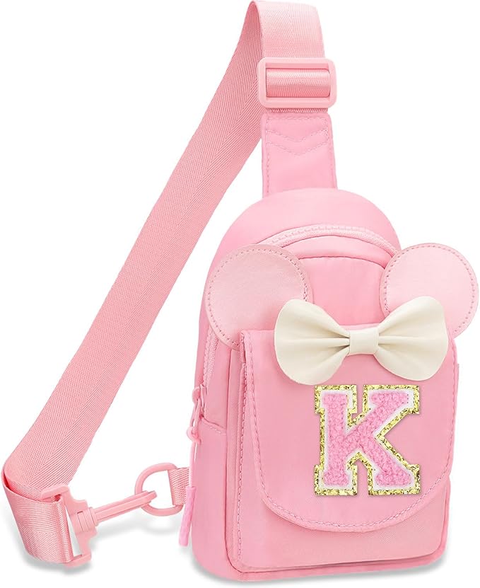Girls Birthday Gifts for Kids - Initial Pink Small Sling Bags for Girl Fanny Pack Belt Bag for Personalized Crossbody Bags Purse for Kids Daughter Sister Little Girl Gifts Pink K