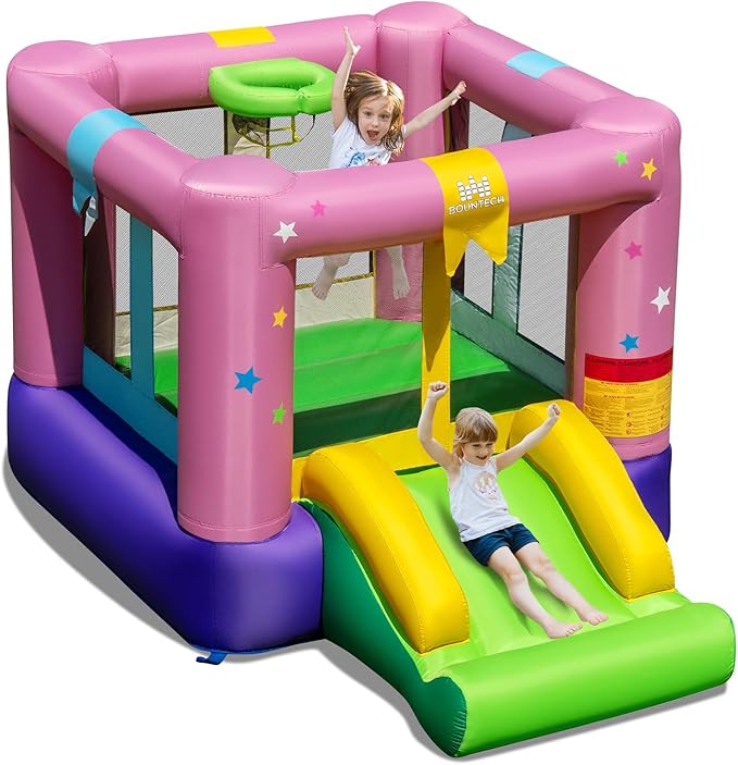 BOUNTECH Inflatable Bounce House, Bouncy House for Kids 3-12 Indoor Outdoor w/Heavy Duty Jumping Area, Slide, Basketball Game, Mini Bounce House for Toddler Boys Girls Birthday Party Backyard Gifts