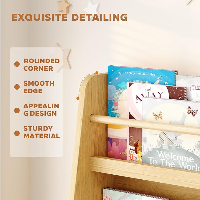 Kids Bookshelf, 3-Tier Montessori Book Shelf Organizer for Books and Toys, Toddler Bookshelf for Bedroom, Living Room, Playroom, Classroom, Nursery - Natural