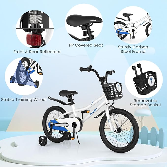 BABY JOY Kids Bike, 12 14 16 18 20 Inch Children Bikes for Boys Girls Teens 3-8 8+ Years w/Training Wheels or Kickstand, Handbrake, Coaster Brake & Removable Basket, Kids Bicycle of Multiple Colors