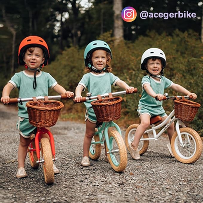ACEGER 12" Kids Balance Bike with Basket, Toddler Bicycle for Early Learning Leg Strength and Steady Balancing, Durable Frame&Tool-Free Adjustable Seat, Gift Bike for 2-5 Kids, No Brake