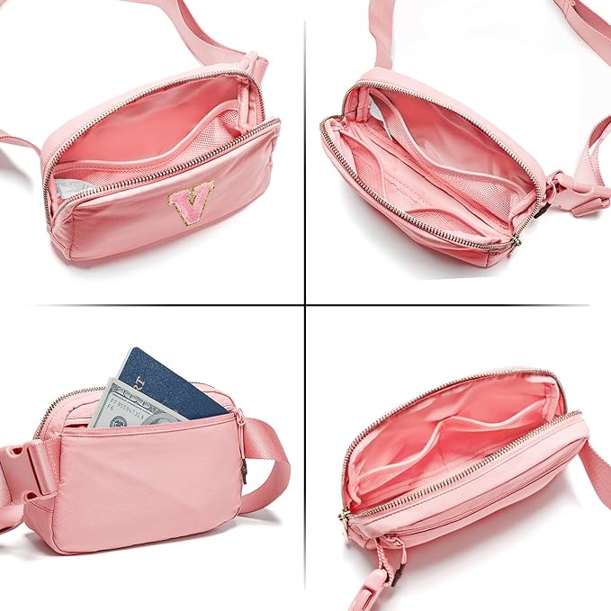Gitus Customizable Belt Bag Fanny Pack for Girls Age 6-8 & 8-10 with Initial - Trendy Teen Girl Gifts (Light Pink-V)