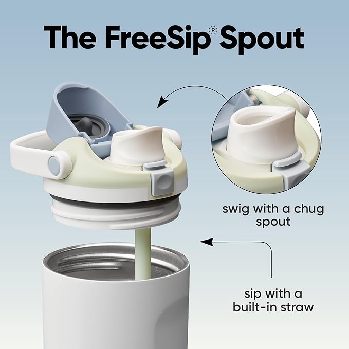 Owala FreeSip Sway Insulated Stainless Steel Water Bottle with Two-Way Spout, Built-In Straw and Bucket Handle, Made for Travel, School, and Sports, 40oz, BPA Free, Leak Proof, Iced Breeze