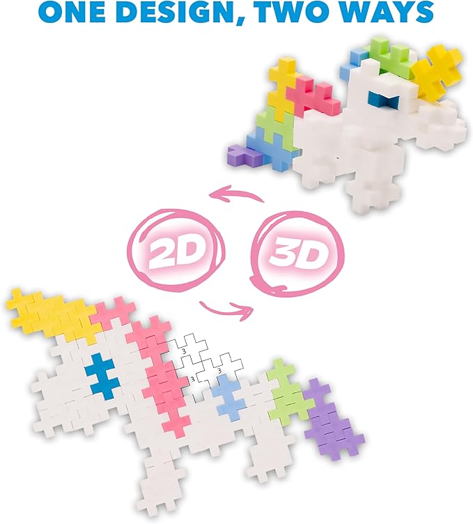 Plus Plus Puzzle By Number Activity Pad, Kids Travel Activities, Interlocking Mini Building Blocks, 3D Puzzle Stem Toy for Kids - Fairytale