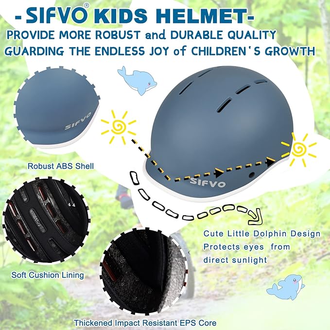 Kids Helmet, SIFVO Kids Bike Helmet Skateboard Helmet Scooter Helmet All-Round Protection Boys Girls Bike Helmet Kids to Youth Extended Visor Adjustable & Durable 51-55cm