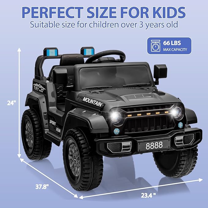 12V Kids Ride-on Truck with Parent Remote Control,All-Terrain Electric Car with Twin 35w Motors, 3 Speeds & Spring Suspension,LED Lights for Fun Night Drives,Ideal Gift for Boys & Girls