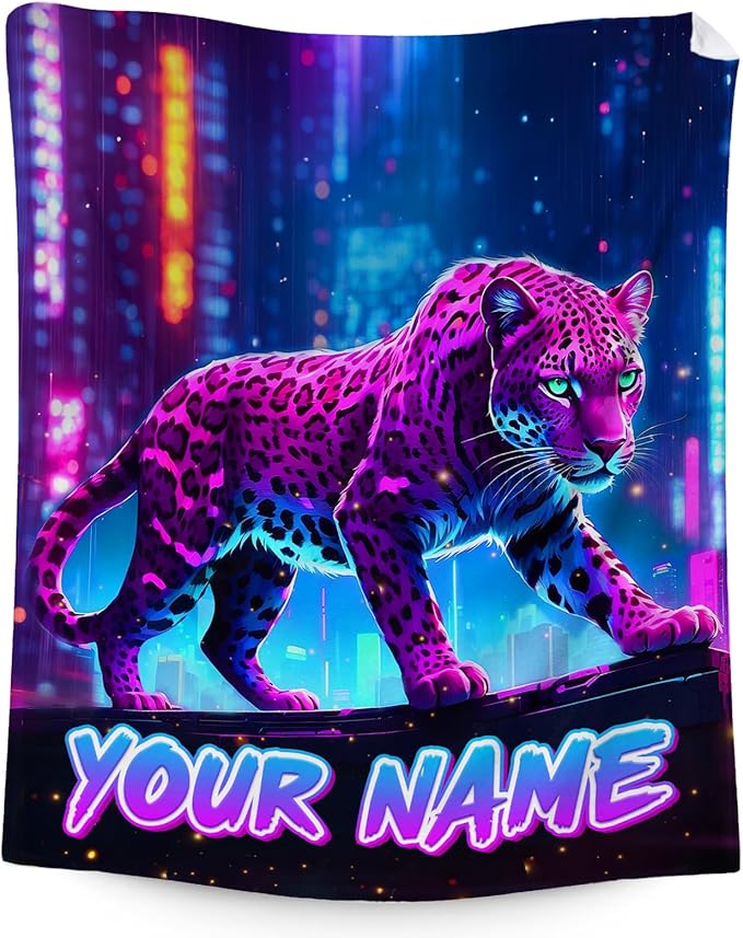 Custom Leopard Blanket for Boys - Adult Fluffy Cheetah Blankets Gifts - Cozy Teens Throws for Sofa, Bed