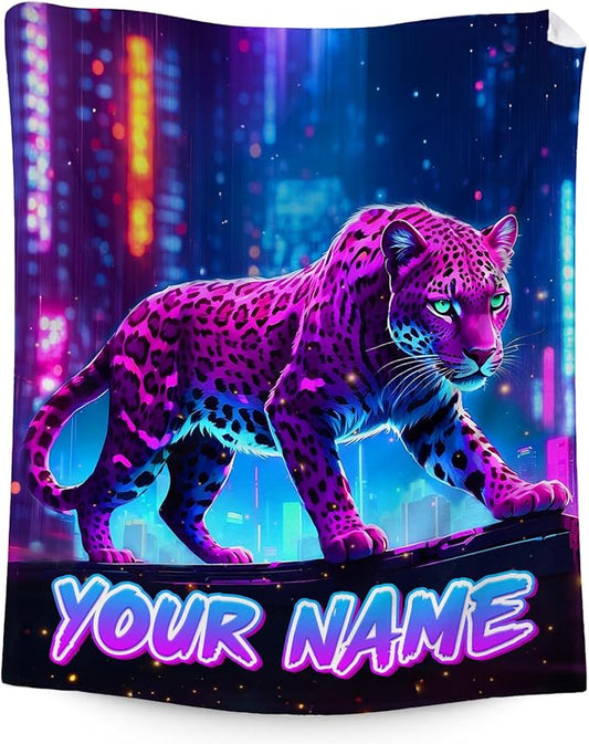 Custom Leopard Blanket for Boys - Adult Fluffy Cheetah Blankets Gifts - Cozy Teens Throws for Sofa, Bed