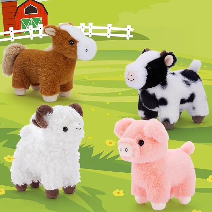 MaoGoLan 6 Pack Stuffed Farm Animals Bulk Plush Horse Cow Sheep Pig Chicken Bunny Farm Animal Toys Set for Kids Party Favors Decorations Christmas Valentine's Day Easter Birthday Gifts