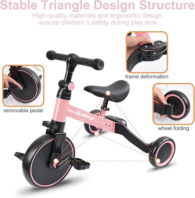 Elantrip 5 in 1 Balance Bike for 1 to 3 Years Old Kids,Toddler Tricycle Kids Trikes Tricycle, Best Toys for Boy & Girl, Balance Training,Adjustable Seat and Removable Pedal