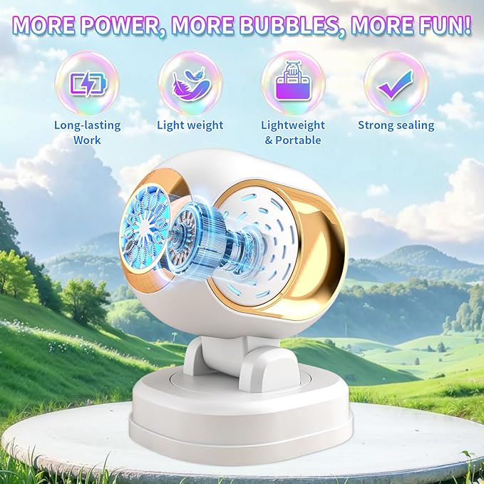 Bubble Machine, Automatic Bubble Machine for Kids Parties Toddlers, Bubble Blower Machine Bubble Maker Battery Operated, Great for Wedding Birthday - Halloween Outdoor Bubble Toy, White