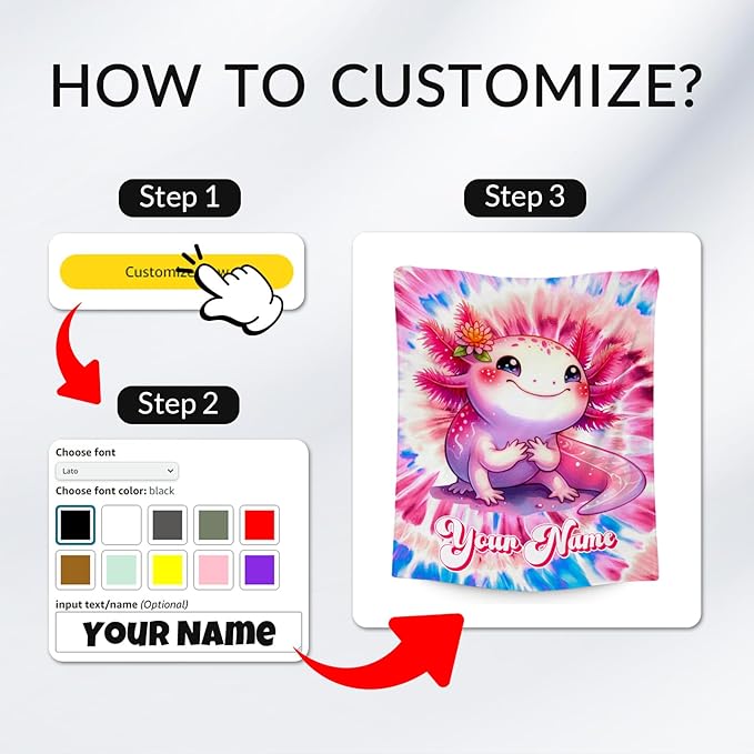 UNIKITTY Axolotl Blanket, Girls Blankets Gifts for Kids, Custom Tie Dye Throw for Toddlers, Personalized Cozy Fleece Throws for Sofa (4 Sizes)