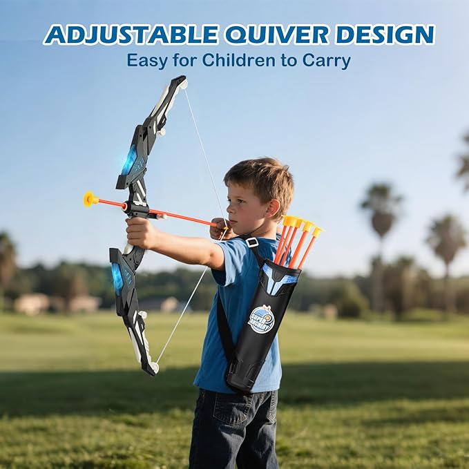 Kids LED Standing Archery Set with Bow & Arrows – Outdoor Sports Toy Gift for Boys & Girls Ages 4-12, Safe & Fun Target Practice Game, Blue