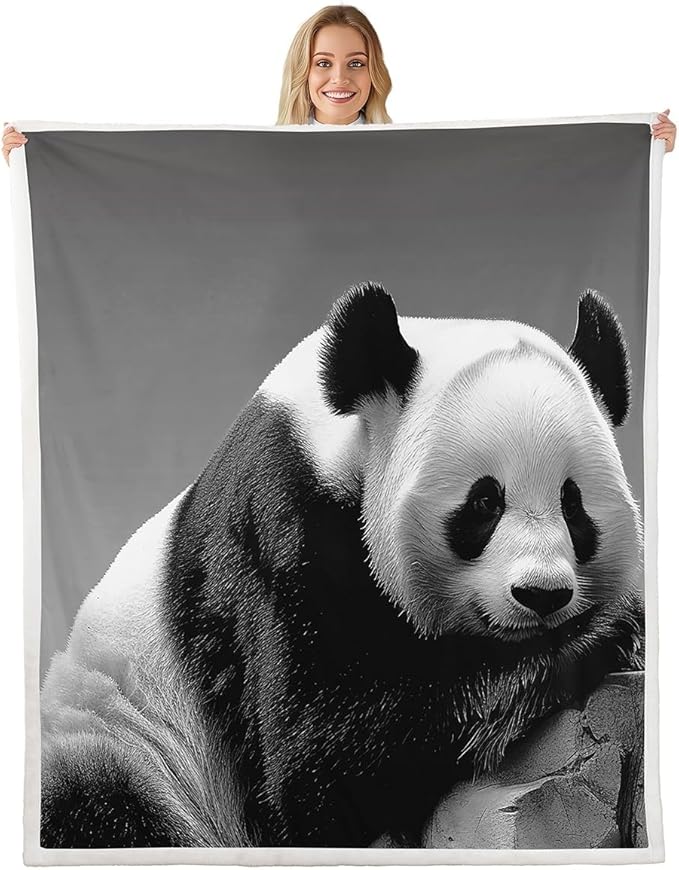 Sleeping Panda Sherpa Blanket Cute Animal Pattern Fleece Throw Blanket for Sofa Couch Bed Lovely Panda Bear Plush Blanket Ultra Soft Decor Giant Panda Fuzzy Blanket 40x50 Inch