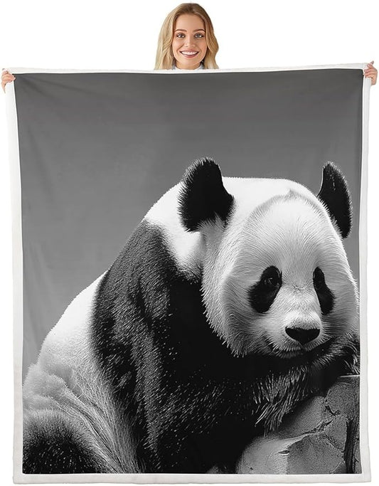 Sleeping Panda Sherpa Blanket Cute Animal Pattern Fleece Throw Blanket for Sofa Couch Bed Lovely Panda Bear Plush Blanket Ultra Soft Decor Giant Panda Fuzzy Blanket King 87x95 Inch