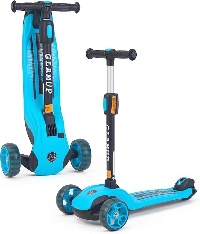 GLAMUP Kids Kick Scooter 3 Wheels, Kids Scooter Height Adjustable Handlebar, Lean-to-Steer System & Easy-Folding Mechanism, Ages 3-14 Boys and Girls