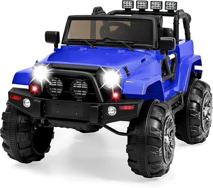 Best Choice Products Kids 12V Ride On Truck, Battery Powered Toy Car w/Spring Suspension, Remote Control, 3 Speeds, LED Lights, Bluetooth - Blue