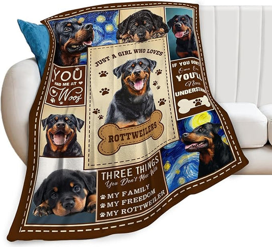 Rottweiler Blanket, Rottweiler Throw Blanket, Dog Gifts Blankets Stuff Fleece Flannel Plush for Girls Women Men Boys Lovers Adults Soft Bedding Gift for Sofa Bed Office Home Decor 40"X50"