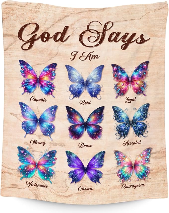 Butterfly Blanket Gifts for Women, Girls & Kids - God Says I Am Soft Fleece Fuzzy Throw for Living Room Bed - Inspirational Gift for Her & Daughter, 60"x80"