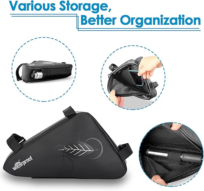 WOTOW Bike Tire Repair Tool Kit, Waterproof Frame Storage Bag & Mini Bike Pump & 16 in 1 Multitool & Bicycle Tyre Lever Patch Portable Repair Tool Accessories Set for Road Mountain BMX Cycling