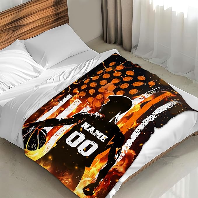 Personalized Basketball Throw Blanket Gifts with Name for Boys, Sport Blanket for Kids Teens Adults Basketball Lovers, Custom 60x50 Inches Soft Blankets for Sofa Couch Bed