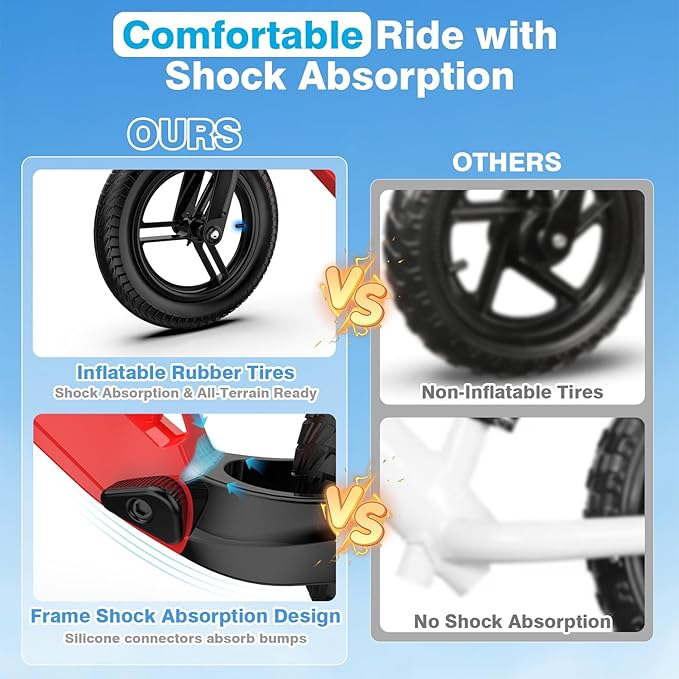 Ridego 12 Inch Balance Bike for Kids 2-4 Year Old,Lightweight Kids Bike with Adjustable Seat, Push Bicycle with Air Rubber Tires，Ride-on Toys Birthday Gift