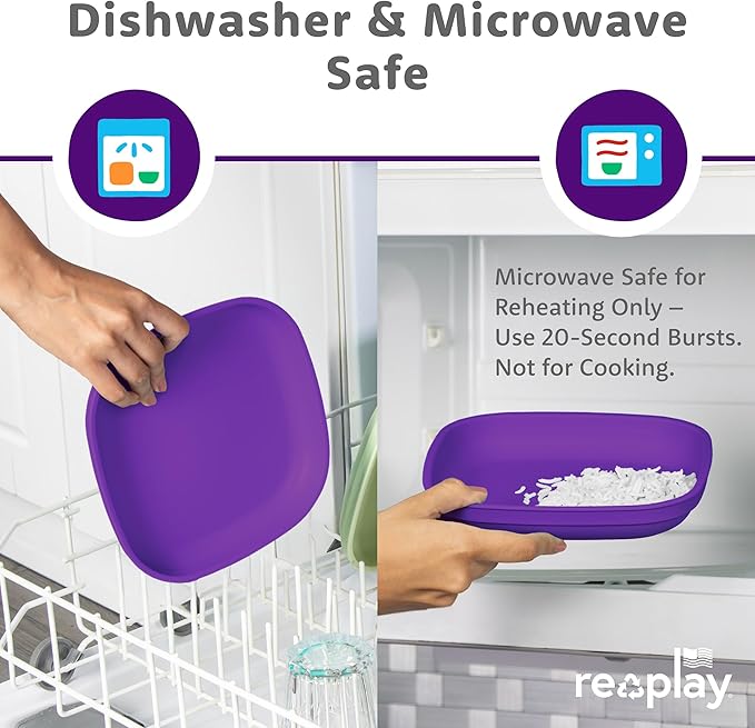 Re-Play Toddler Plates - 22 Oz. Deep-Walled Flat Kids Plates - Dishwasher & Microwave Safe - Made in USA - Set of 4-7.37" x 7.37" x 1.25" - Princess+