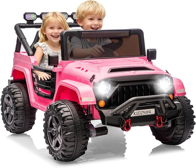 24V Ride on Toys for Big Kids, 2 Seater Ride on Car w/Remote Control, 4x4 Ride-on Truck with 4 Motors, 3 Speeds Adjustable, 4 LED Lights, Bluetooth & Music, Electric Car for Kids Toddlers 3-8, Pink