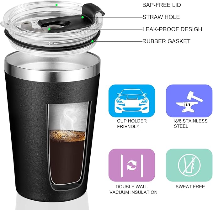 VEGOND 12oz Tumbler Stainless Steel Tumbler bulk Vacuum Insulated Double Wall Travel Tumbler with Lid and Straw Reusable Tumbler, Black 12 Pack