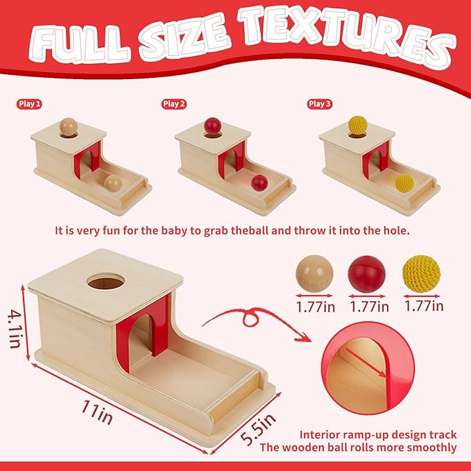 Adena Montessori Wooden Toy for 6-12 Month Baby 3 Balls,Sorting and Stacking Colorful Learning Education Toy for Toddler Kid 1-2 Year Old, Preschool Girl and Boy Gift Full Size Textures