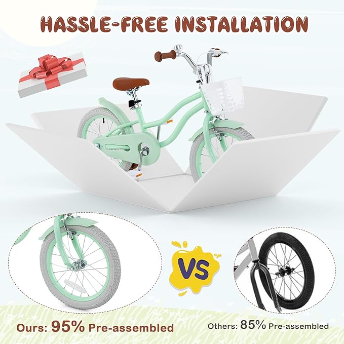 BABY JOY Kids Bike, 12 14 16 18 20 Inch Boys Girls Bike w/Adjustable Seat, Removable Basket, Handbrake & Coaster Brake, Training Wheels or Kickstand, Kids Bicycle with Multi-Color