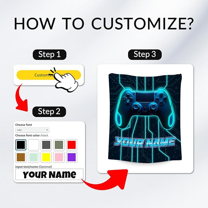 Custom Blankets for Boys - Cool Gamer Blanket Gifts - 4 Sizes Cozy Soft Flannel Gaming Throw for Couch, Office