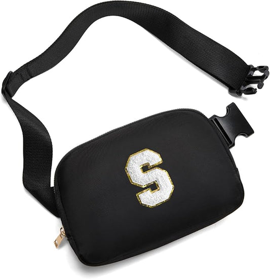 Gitus Birthday Gifts for 8 9 10 11 12 13 Year Old Girls Personalized Fanny Pack Crossbody Bags with Initial Letter Patch Belt Bag for Teen Girls Cute Trendy Stuff Travel Essentials (Black-S)