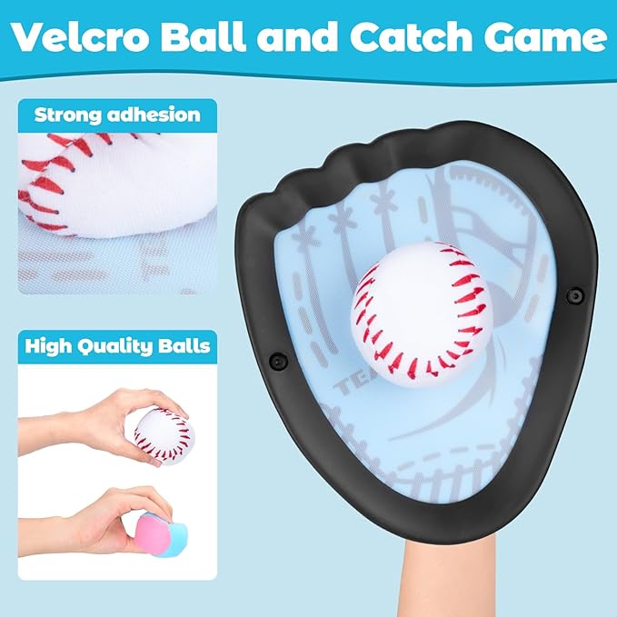 Toss and Catch Ball Sets, Toys Balls Catch Game with 4 Sticky Balls,Hook and Loop Toss Game Includes 4 Baseball Glove Paddles,Outdoor Yard Lawn Games for Ages 3+ Kids