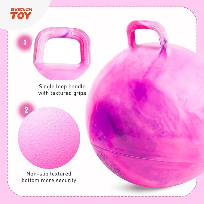 EVERICH TOY Hopper Ball for Kids 7-12, 20In Hoppity Hop Ball, Pink Purple Clouds Sit On Bouncy Balls with Handle, Indoor Outdoor Jumping Hopping Toys for Boys & Girls Gifts with Pump