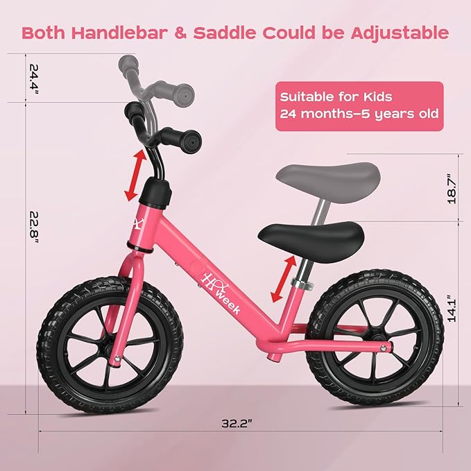 Toddler Balance Bike 12” No Pedal Training Bicycle for Kids 24 Months to 5 Years Tool-Free Adjustments Seat and Handlebar Best Gift for 2 3 4 5 Boys Girls