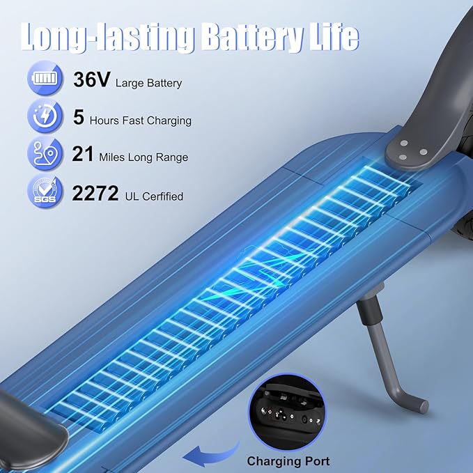 Electric Scooter, Folding E Scooter for Adults with Seat, 350W Motor, 8.5" Tire, 19MPH, 21Mile Long Range Lightweight Teens Commuting Sit Down Escooter with App, Bluetooth, Dual Brake (Seat Optional)