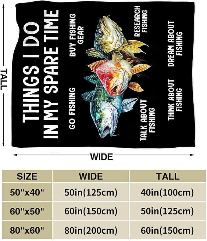 Fishing Blanket Fleece Soft Warm Plush Bass Fishing Throw Blankets Lightweight Plush Fuzzy Cozy Fish Blanket Gifts for Lovers Men Women Suitable for Couch Sofa Bed 80"X60"