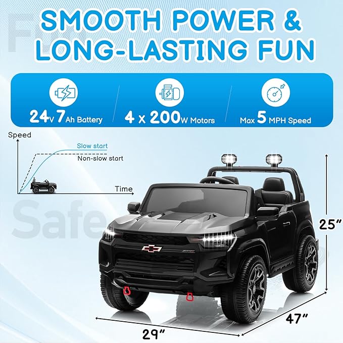 Winado 24V Licensed Colorado Electric Car for Kids, Ride on Toys for Toddlers with Remote Control, 2 Seater Electric Car Ride On Vehicle w/Bluetooth, Soft Start, LED Lights - Black