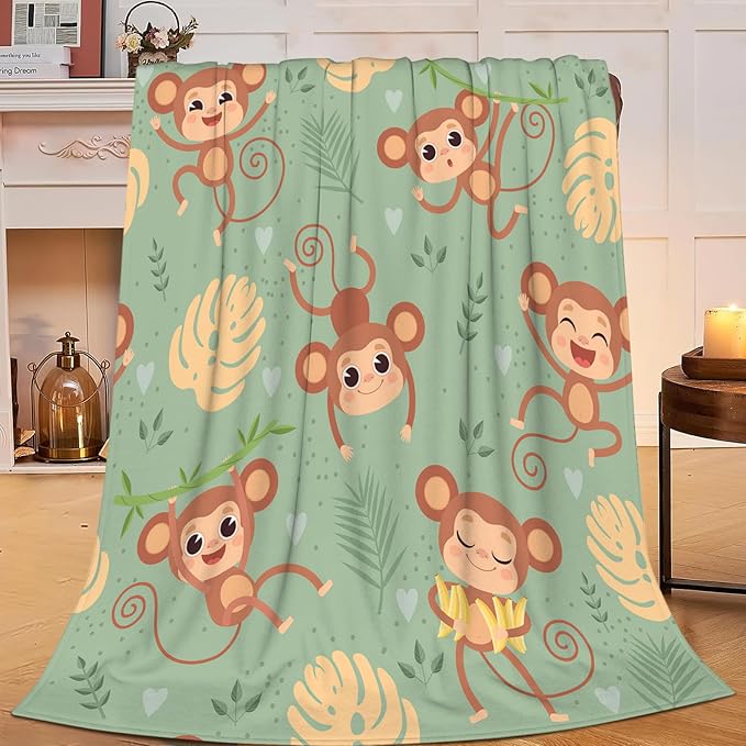 Monkey Blanket Cute Monkey Throw Blanket Gifts for Kids Girls Boys Adults Women Men Super Soft Cozy Plush Fluffy Fuzzy Fleece Blanket Decor 60''X80''