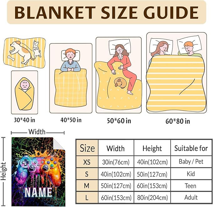 Custom with Name Kids Blanket - 40x30 Inches Small Lap Size Gamer Blanket for Boys, Girls - Cool Fuzzy Gifts Ideas for Gaming Lovers - Soft Warm Plush Flannel Stuff for Chairs, Office, Sofa